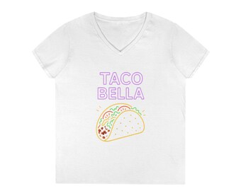 Neon Taco Bella T-shirt met V-hals | Eigenzinnig foodie-T-shirt
