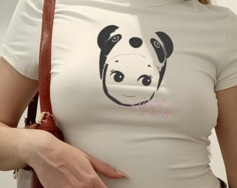 Sonny Angel Inspired Baby Tee | Kewpie Coquette Shirt | Y2K Cute Doll Graphic Tee | Aesthetic Shirt Panda