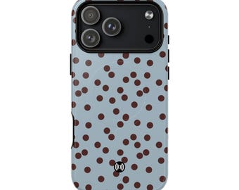 Funda para teléfono con estampado de lunares azules / Compatible con MagSafe, diseño protector de doble capa.