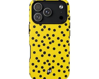 Funda magnética resistente con estampado de lunares amarillos y negros / Funda magnética para teléfono