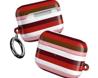 Funda para AirPods con acabado brillante y rayas, con mosquetón.