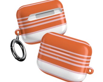Estuche para AirPods con rayas naranjas / Diseño retro de rayas horizontales