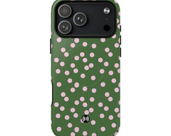 Funda magnética resistente con estampado de lunares rosas / Funda para teléfono verde