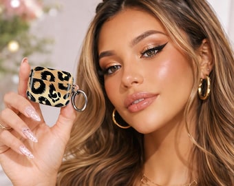 Estuche para AirPods con estampado de leopardo/Animal Print, color tostado y negro