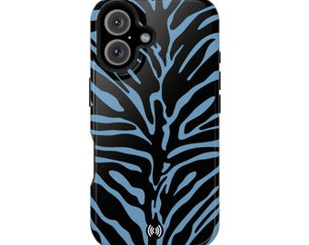 Funda para teléfono con rayas de cebra azules / Funda magnética resistente a impactos