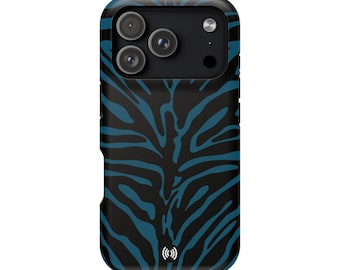 Funda para teléfono con rayas de cebra verde azulado / Funda magnética resistente a impactos