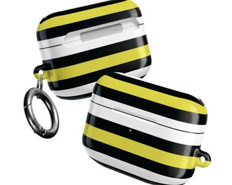 Estuche para AirPods con rayas amarillas, negras y blancas / Estuche protector con rayas llamativas