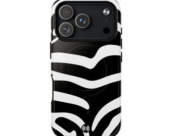 Funda para teléfono con rayas de cebra en blanco y negro / Funda magnética resistente