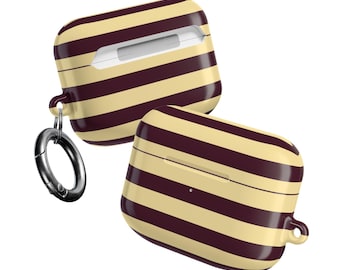 Estuche para AirPods con rayas marrones y crema / Funda protectora con rayas horizontales