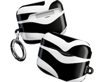Estuche para AirPods con estampado animal y rayas de cebra en blanco y negro