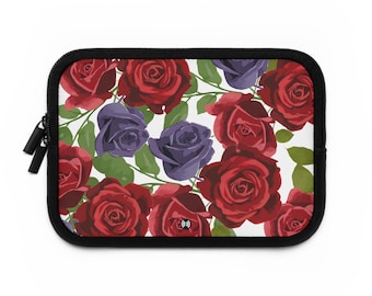 Funda para portátil con rosas rojas y moradas / Estampado floral de rosas