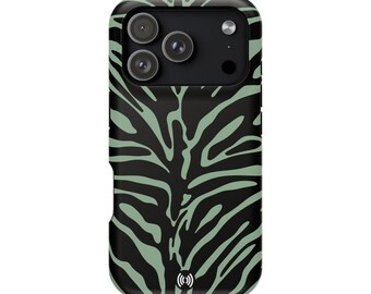 Funda para teléfono con rayas de cebra verdes / Funda magnética resistente a impactos