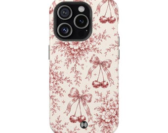 Vintage Floral Bow Cherry Pattern Phone Case | Magnetic Impact-Resistant Case