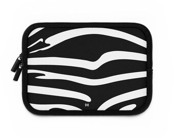 Funda para portátil con estampado animal y rayas de cebra en blanco y negro