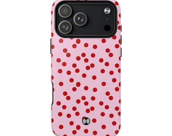 Funda para iPhone con estampado de lunares rosas y rojos / Funda protectora compatible con MagSafe