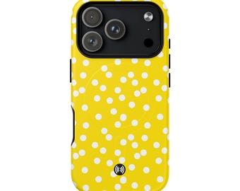 Funda resistente para teléfono con estampado de lunares amarillos / Compatible con MagSafe / Protección de doble capa