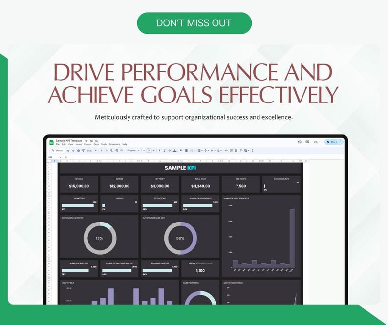 Business KPI Dashboard Template: Excel, Google Sheets Performance ...