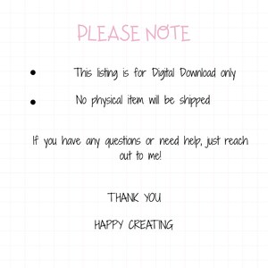 Product notice graphic stating digital download only, no physical item shipped, and customer support info.