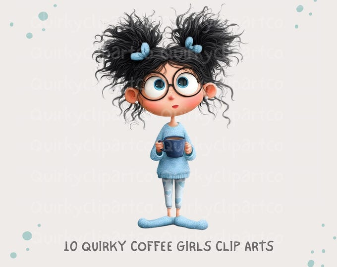 Quirky Clipart, Moody Girl Clip Art PNG, Digital Sticker, Coffee Lover ...
