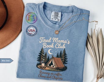Tired Moms Book Club T-Shirt, Coffee Chaos Chapters Graphic Tee, Funny Book Lover Gift For Exhausted Moms, Reader Shirt, Bookworm Gift Tee