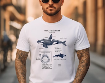 Orca Killer Whale Anatomy T-Shirt – Hand-Drawn Biology Diagram – Screen Printed on Soft Ringspun Cotton, Comfort Colors