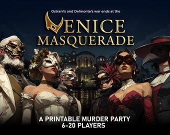 Venetian Masquerade Murder Mystery Game, Masked Costume Party Game, Whodunit Detective Clue Sleuth Large Group Game Unsolved Case Party Idea