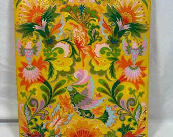 Vintage Hallmark Photo Album Memory Scrapbook 60s 70s Yellow Birds Hippy Retro