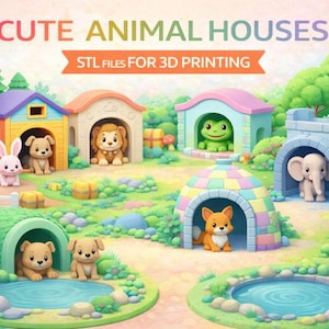 Leuke dieren STL-bundel – Gezellig miniatuurdorp – 3D-printbare diorama-dieren – Fantasieboshuisjes – Printbestanden van hars