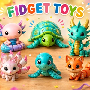 Söt Fidget-leksakspaket, Ledade djurleksaker, Axolotl Drake Räv Sköldpadda Kitsune, 3D-utskriven skrivbordsleksak, Sensorisk gåva