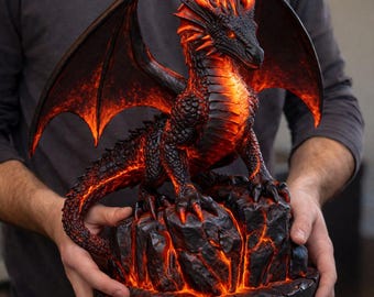 Guardian Volcano Dragon STL File – Fantasy Model for 3D Printing with Commercial License | Dragon Figurine
