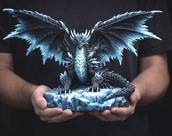STL File Ancient Ice Dragon – Epic Fantasy Ice Dragon 3D Model for 3D Printing | Large Wings | Commercial License