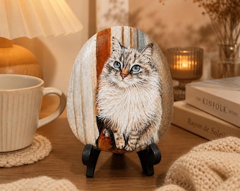 Retratos personalizados de mascotas en piedra, guijarro fotográfico personalizado para mascotas, retratos de perros/gatos pintados a mano, pintura artística sobre piedra de río natural para mascotas.