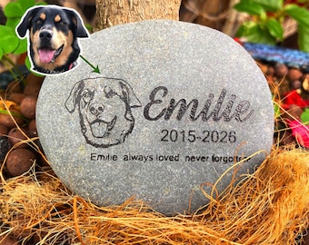 Piedra conmemorativa con retrato personalizado de mascota, guijarro conmemorativo con huella de pata de perro personalizado, homenaje grabado a gato, monumento conmemorativo de piedra de río natural para mascotas