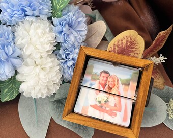 Caja de animación de flipbook de fotos personalizada, libro de fotos de madera personalizado con luz, caja de fotos con manivela, regalos creativos de aniversario para ella