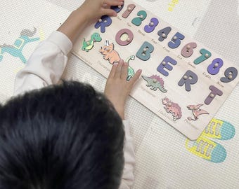 Rompecabezas de madera personalizado con nombre, juguete Montessori para bebé