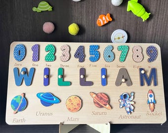 Rompecabezas de madera personalizado con nombre, juguetes Montessori para bebés, rompecabezas con nombre personalizado, tablero de actividades para bebés, regalo para el primer cumpleaños, baby shower