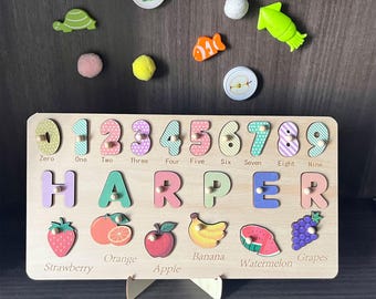 Rompecabezas con nombre personalizado, juguete de madera Montessori, regalo para baby shower