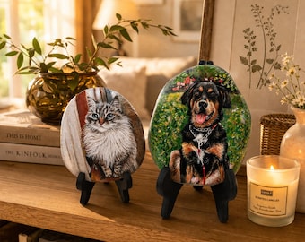 Retratos personalizados de mascotas en piedra, guijarro fotográfico personalizado para mascotas, retratos de perros/gatos pintados a mano, pintura artística sobre piedra de río natural para mascotas.