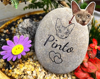 Piedra conmemorativa con retrato personalizado de mascota, guijarro conmemorativo con huella de pata de perro personalizado, homenaje grabado a gato, monumento conmemorativo de piedra de río natural para mascotas