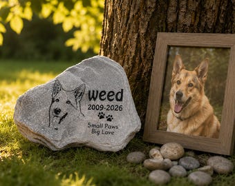 Piedra conmemorativa personalizada con retrato de mascota, piedra de pizarra con huella de pata de perro personalizada, homenaje grabado a un gato, monumento de piedra de pizarra natural, recuerdo de mascota