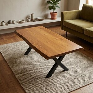 Mesa de centro de madera maciza de pino, mesa de centro de estilo rústico moderno de mediados de siglo.