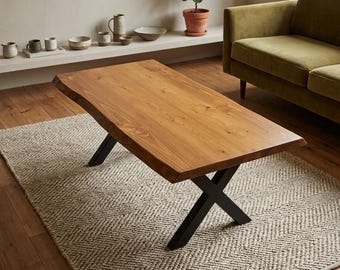 Solid Pine Wood Coffee Table, Mid-Century Modern Farmhouse Center Table