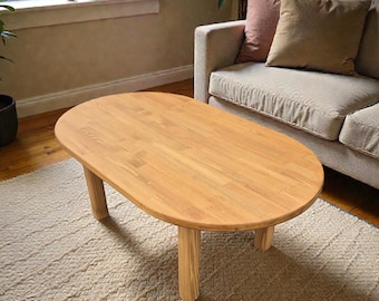 Solid Pine Wood Oval Coffee Table – Handmade Natural Wooden Table, Minimal Scandinavian Living Room Furniture