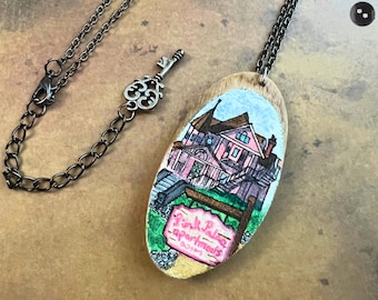 Coraline Pink Palace Hand Painted Necklace OOAK