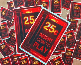 TWO 25 Cent Insert Coin Retro Gaming Nostalgia clear vinyl stickers