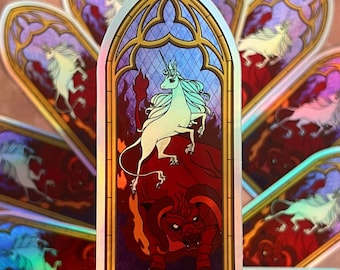 The Last Unicorn Stained Glass Window Collection || Six Designs || 4 inch Holographic Sticker