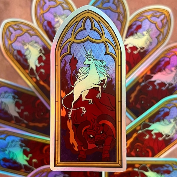 The Last Unicorn Stained Glass Window Collection || Six Designs || 4 inch Holographic Sticker