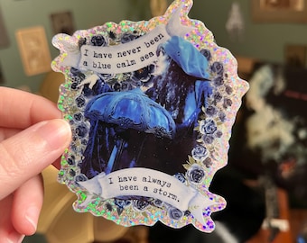 Witchy Stevie Blue Floral Collage Glitter Sticker 4 inch vinyl sticker
