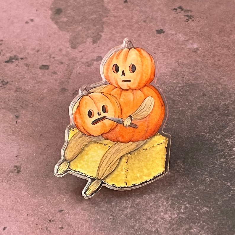 Making Friends 1.75 inch Pumpkin Acrylic Pin Pottsfield Pumpkin Carving Another Pumpkin Over the Garden Wall image 1