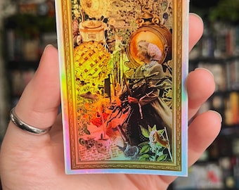 Tasha Tudor Cottagecore Collage 4 inch Holographic vinyl sticker
